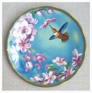 Cyndi Nelson Hummingbird and Apple Blossoms Plate